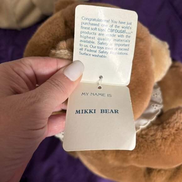 Vintage Carousel Mikki Bear Plush 1985 Brown Stuffed Animal 12" Surface Washable - Picture 9 of 9